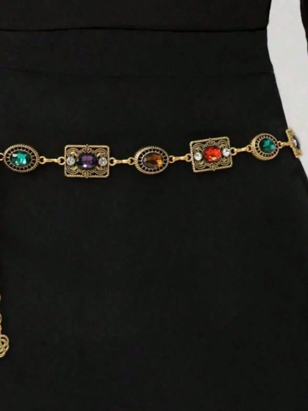 Gold Boho Women's Carved Waist Belt with Metal Chain - Picture 7 of 7